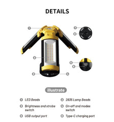 Multifunctional Folding Charging Camping Lantern With Bracket Flashlight
